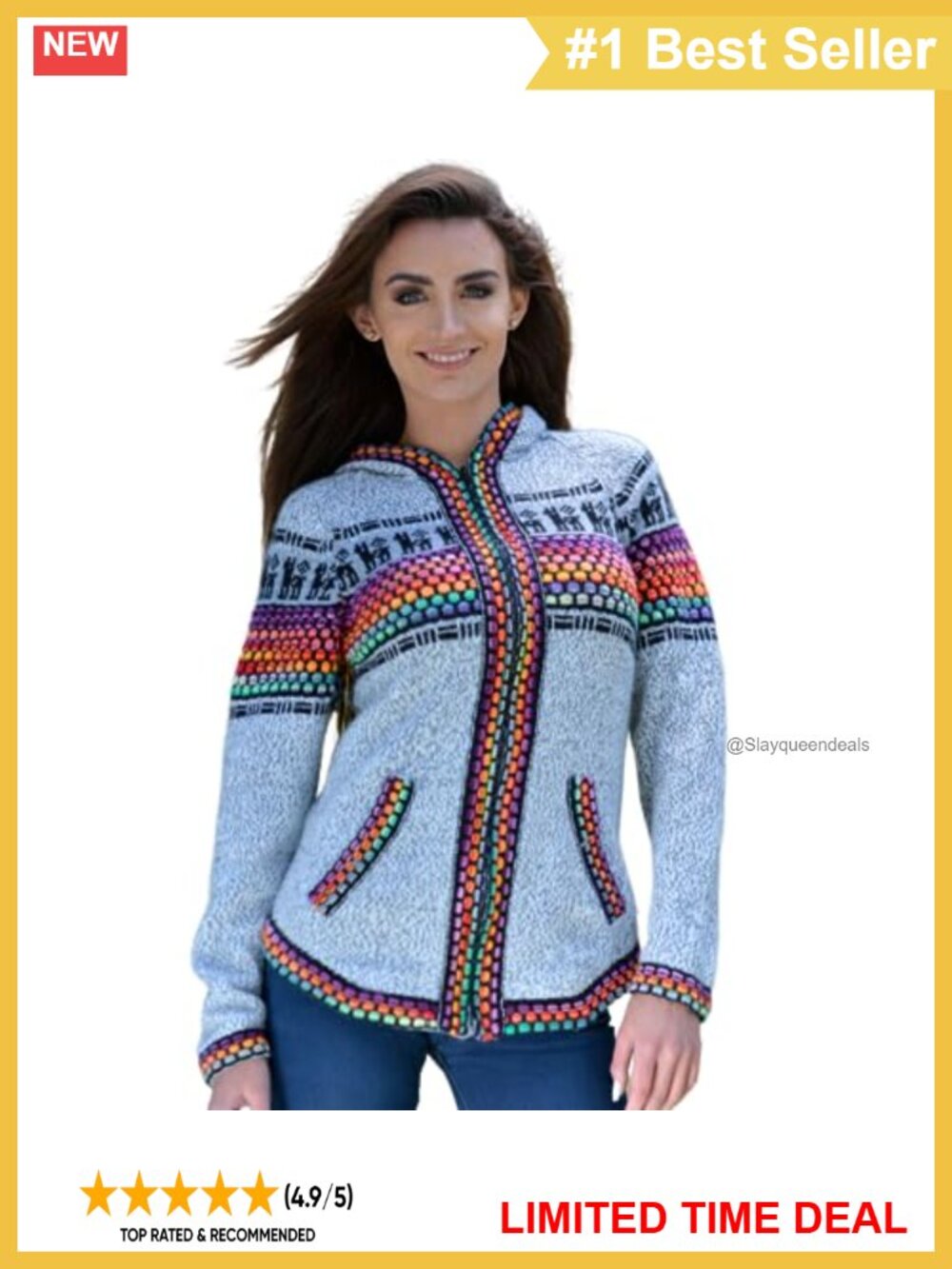 Handmade Alpaca Wool Hooded Cardigan Sweater Long Sleeve